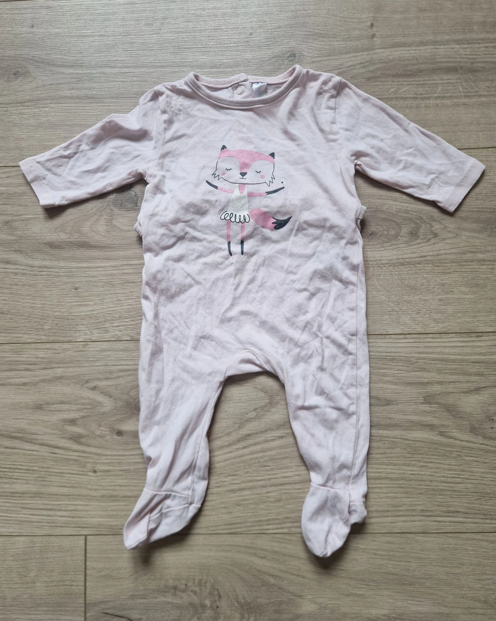 🦊 Pyjama d’été bébé fille TEX – motif renard – rose – taille 3 mois – état correct (tâché)
